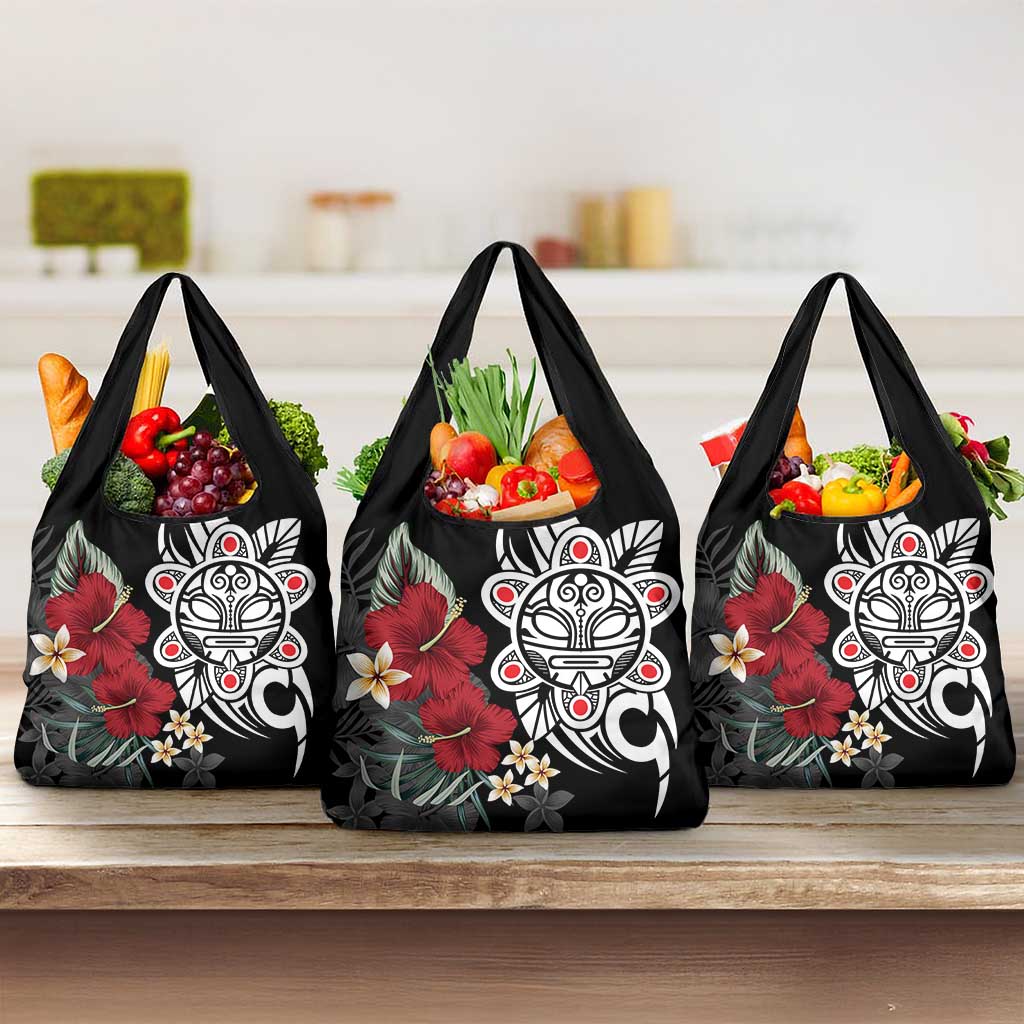 Taino Sun Tribal Grocery Bag Tropical Hibiscus