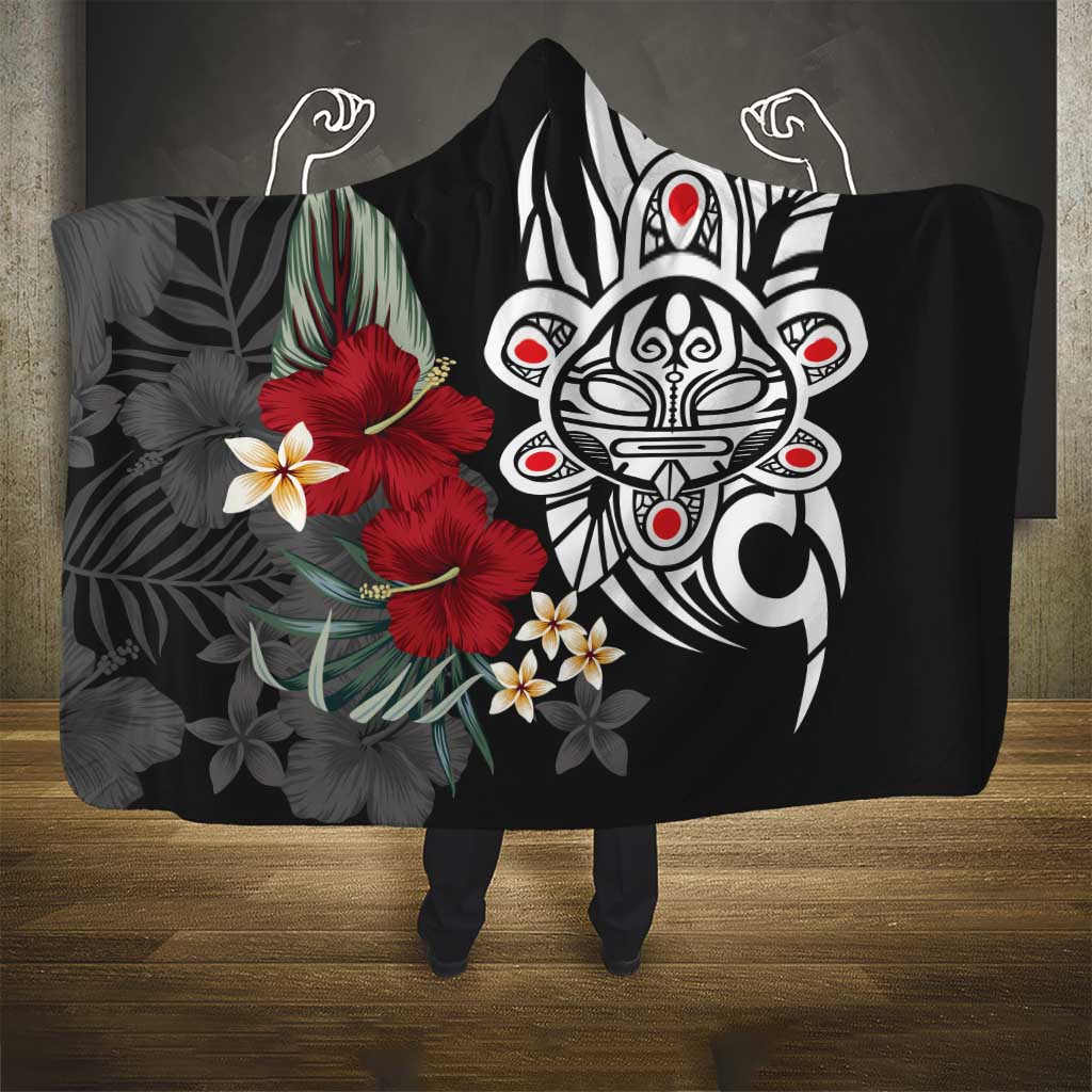 Taino Sun Tribal Hooded Blanket Tropical Hibiscus
