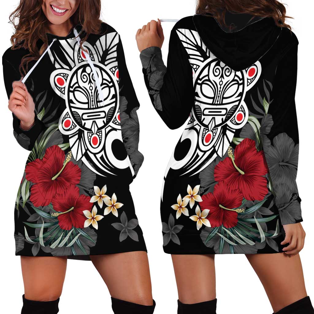 Taino Sun Tribal Hoodie Dress Tropical Hibiscus - Wonder Print Shop