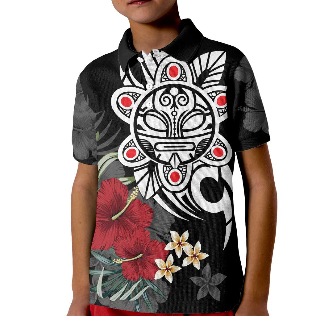 Taino Sun Tribal Kid Polo Shirt Tropical Hibiscus - Wonder Print Shop