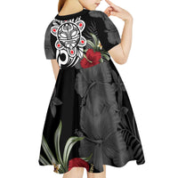 Taino Sun Tribal Kid Short Sleeve Dress Tropical Hibiscus - Wonder Print Shop