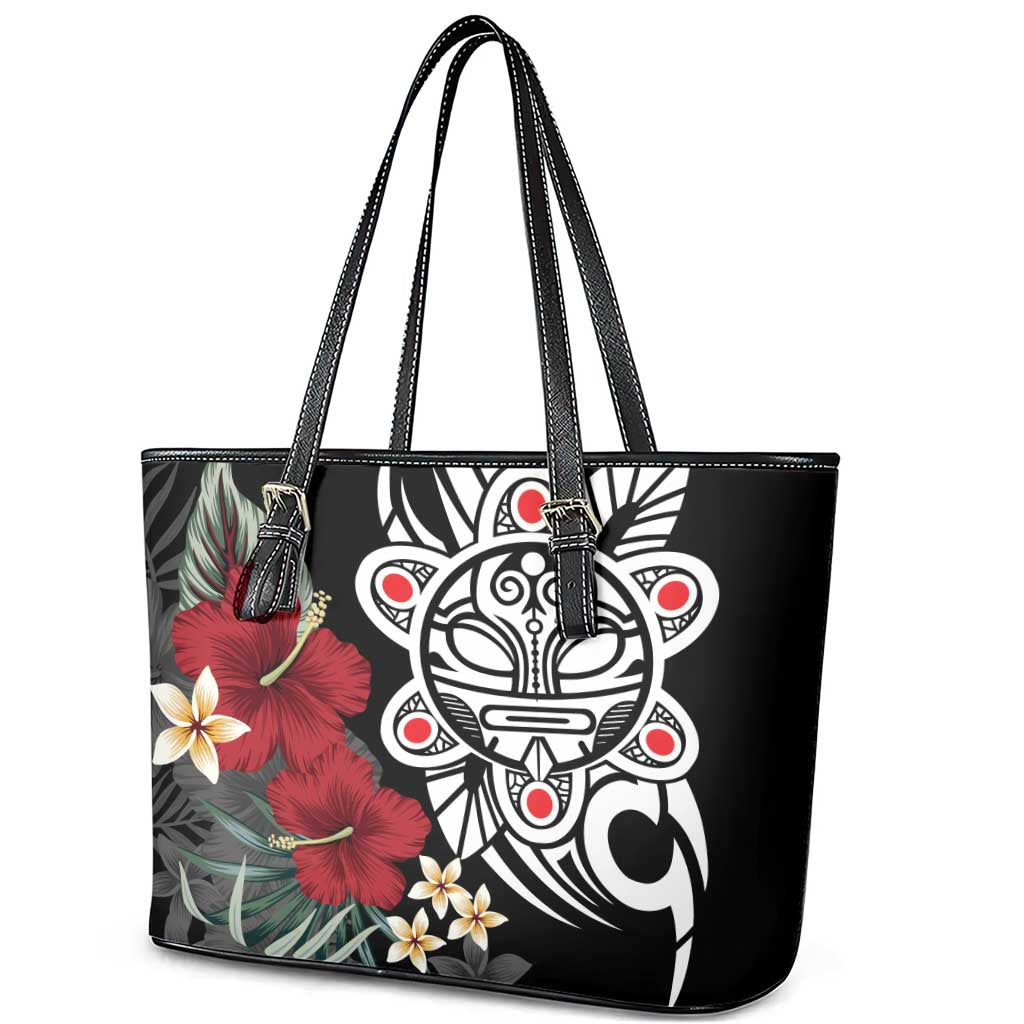 Taino Sun Tribal Leather Tote Bag Tropical Hibiscus - Wonder Print Shop