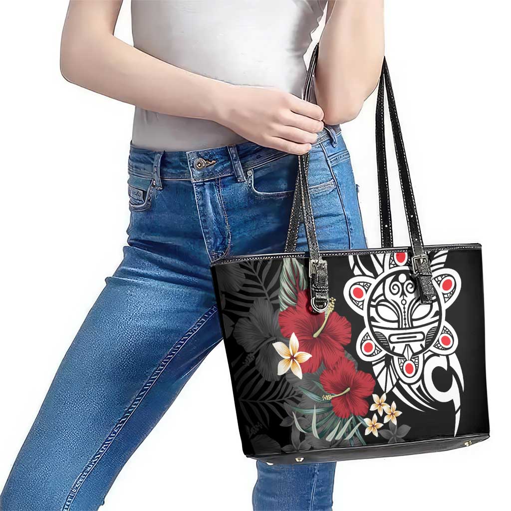 Taino Sun Tribal Leather Tote Bag Tropical Hibiscus - Wonder Print Shop