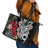Taino Sun Tribal Leather Tote Bag Tropical Hibiscus - Wonder Print Shop