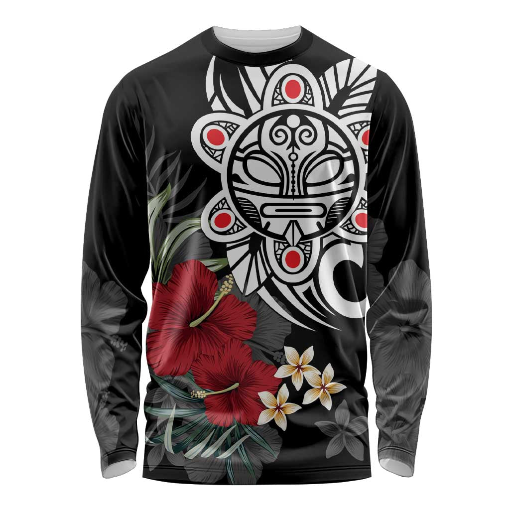 Taino Sun Tribal Long Sleeve Shirt Tropical Hibiscus - Wonder Print Shop