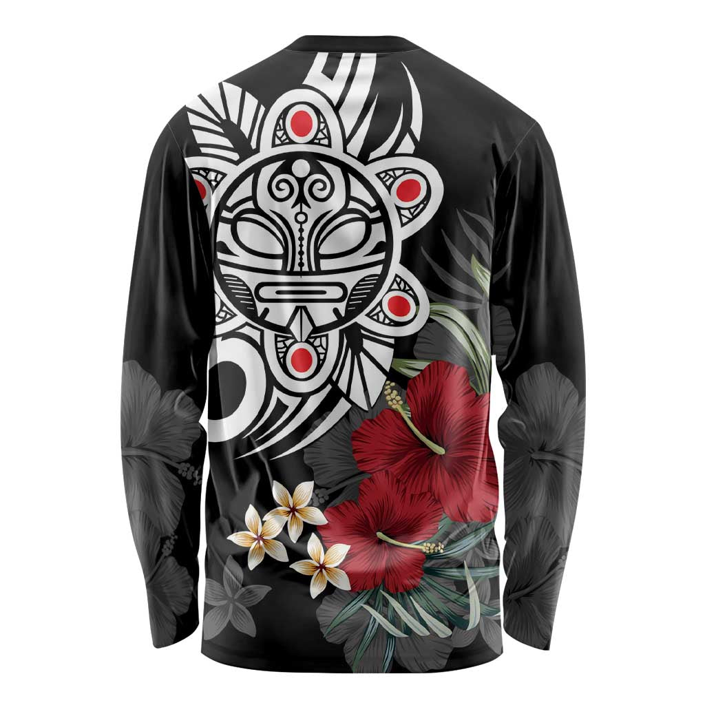 Taino Sun Tribal Long Sleeve Shirt Tropical Hibiscus - Wonder Print Shop