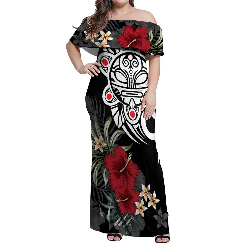 Taino Sun Tribal Off Shoulder Maxi Dress Tropical Hibiscus - Wonder Print Shop