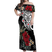 Taino Sun Tribal Off Shoulder Maxi Dress Tropical Hibiscus - Wonder Print Shop