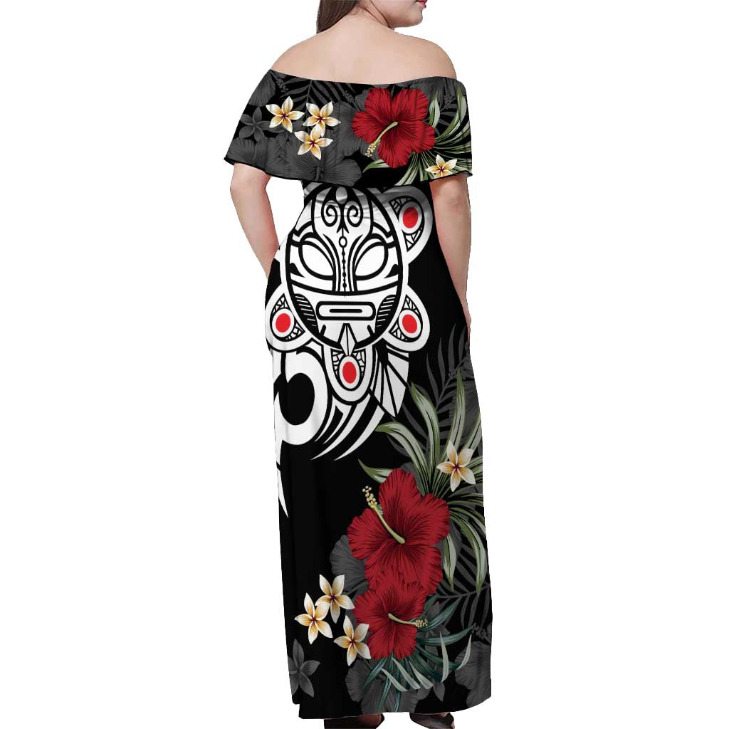 Taino Sun Tribal Off Shoulder Maxi Dress Tropical Hibiscus - Wonder Print Shop