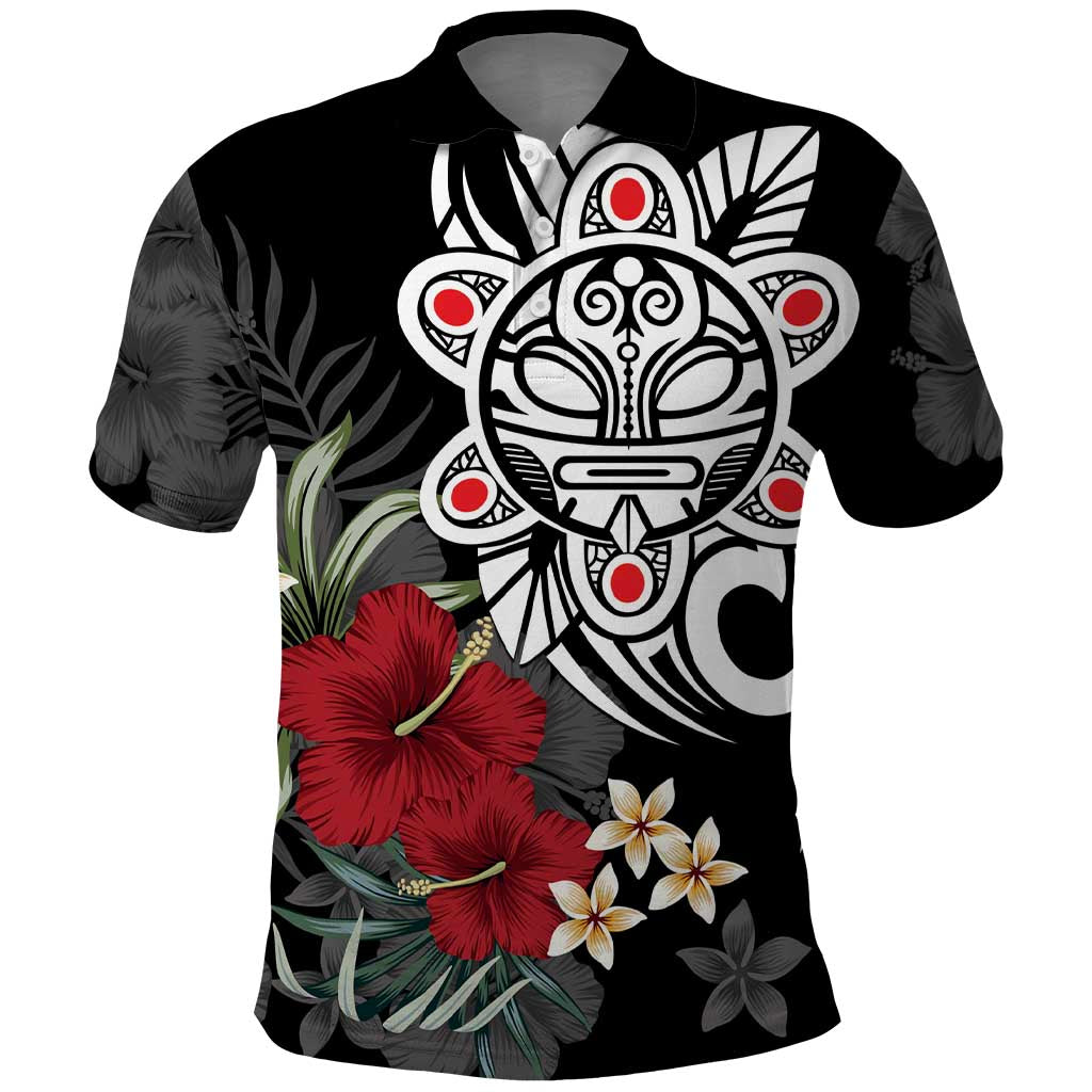 Taino Sun Tribal Polo Shirt Tropical Hibiscus - Wonder Print Shop