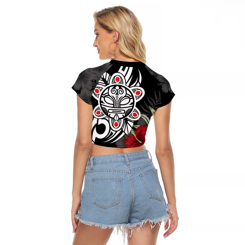 Taino Sun Tribal Raglan Cropped T Shirt Tropical Hibiscus - Wonder Print Shop