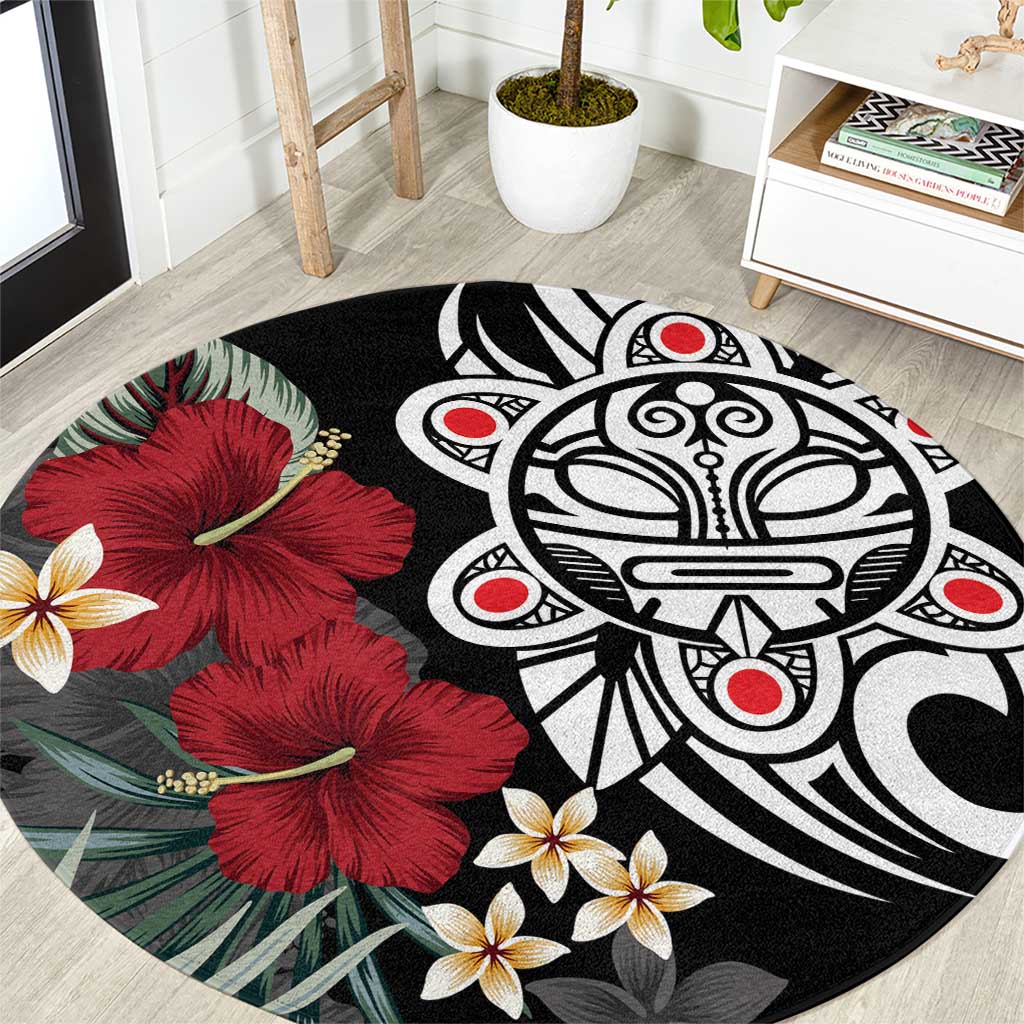 Taino Sun Tribal Round Carpet Tropical Hibiscus