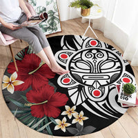 Taino Sun Tribal Round Carpet Tropical Hibiscus