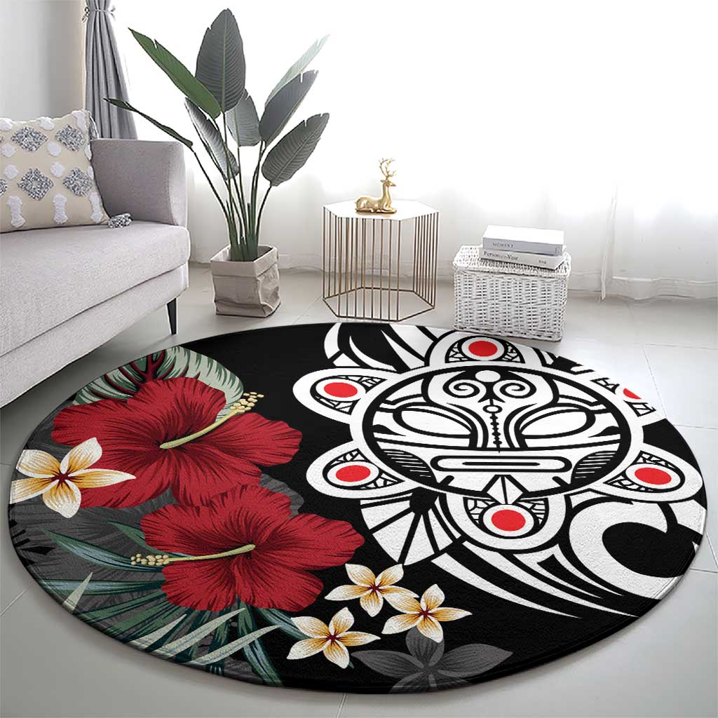 Taino Sun Tribal Round Carpet Tropical Hibiscus