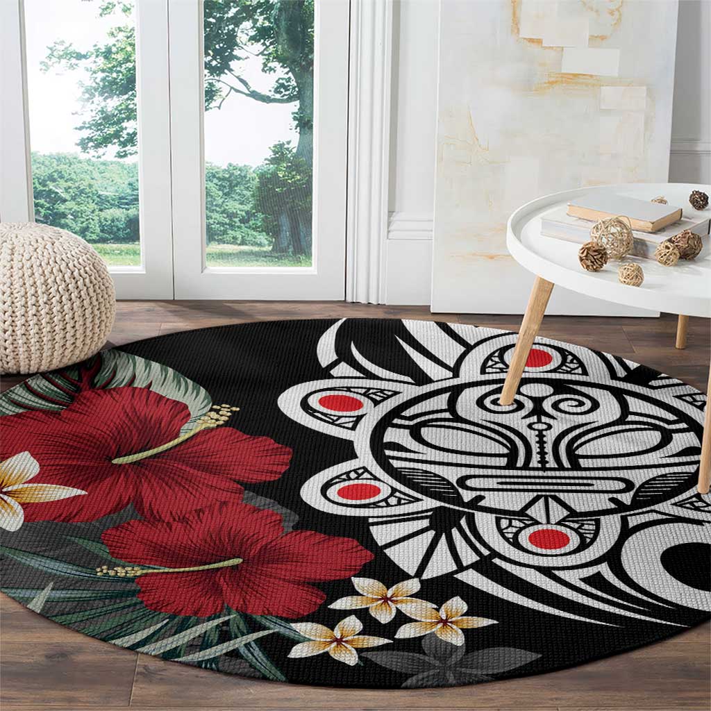 Taino Sun Tribal Round Carpet Tropical Hibiscus