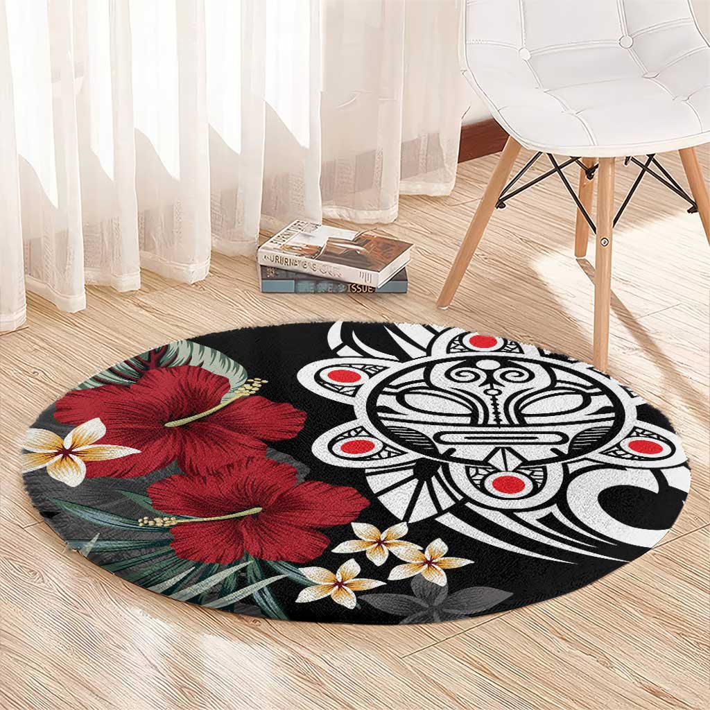 Taino Sun Tribal Round Carpet Tropical Hibiscus
