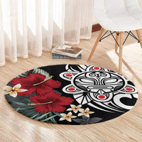 Taino Sun Tribal Round Carpet Tropical Hibiscus