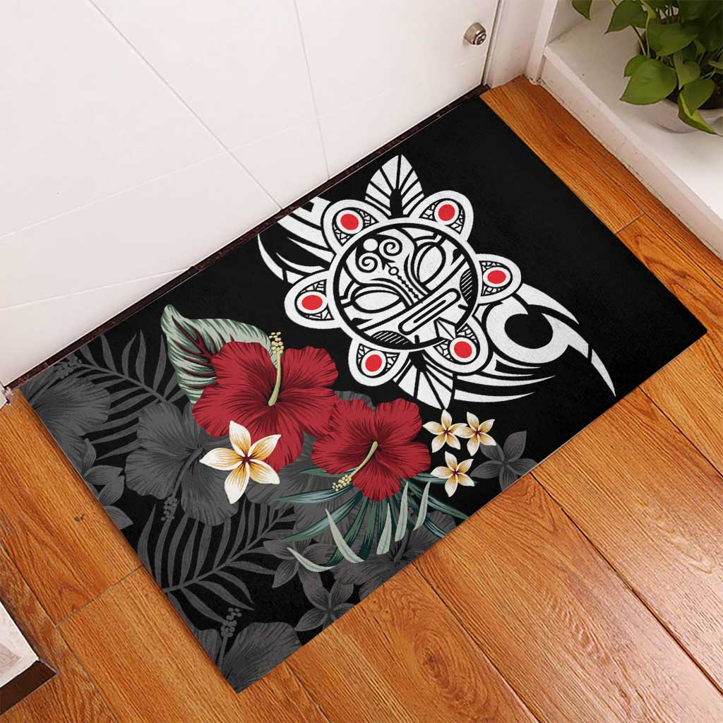 Taino Sun Tribal Rubber Doormat Tropical Hibiscus - Wonder Print Shop
