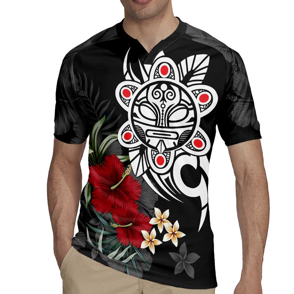 Taino Sun Tribal Rugby Jersey Tropical Hibiscus - Wonder Print Shop