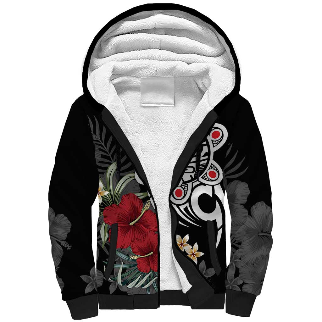Taino Sun Tribal Sherpa Hoodie Tropical Hibiscus - Wonder Print Shop
