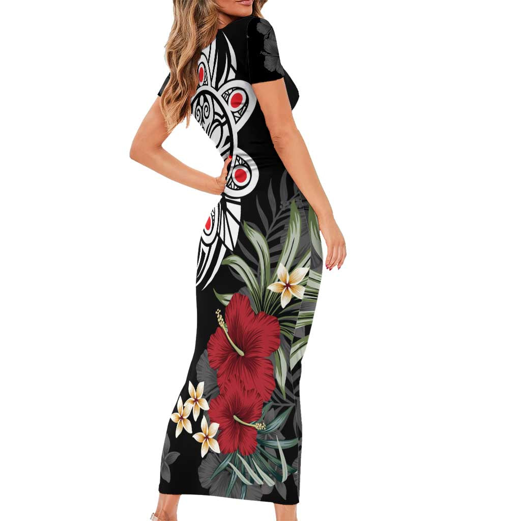Taino Sun Tribal Short Sleeve Bodycon Dress Tropical Hibiscus - Wonder Print Shop