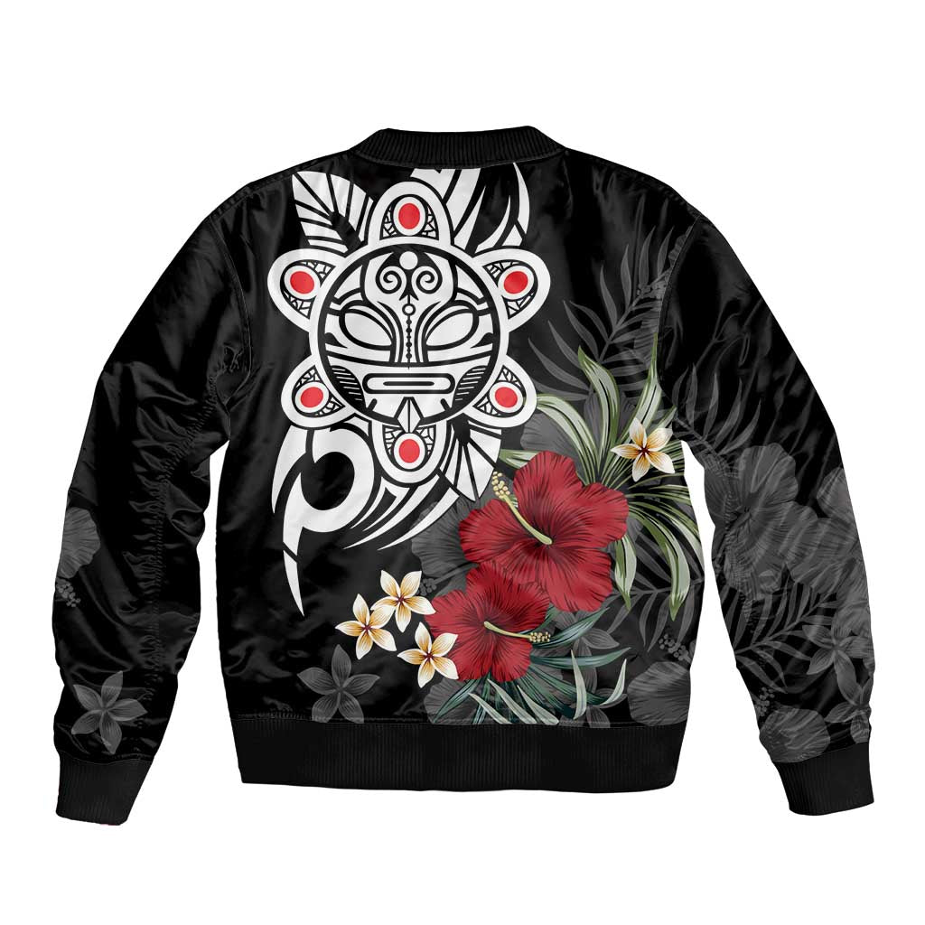 Taino Sun Tribal Sleeve Zip Bomber Jacket Tropical Hibiscus - Wonder Print Shop