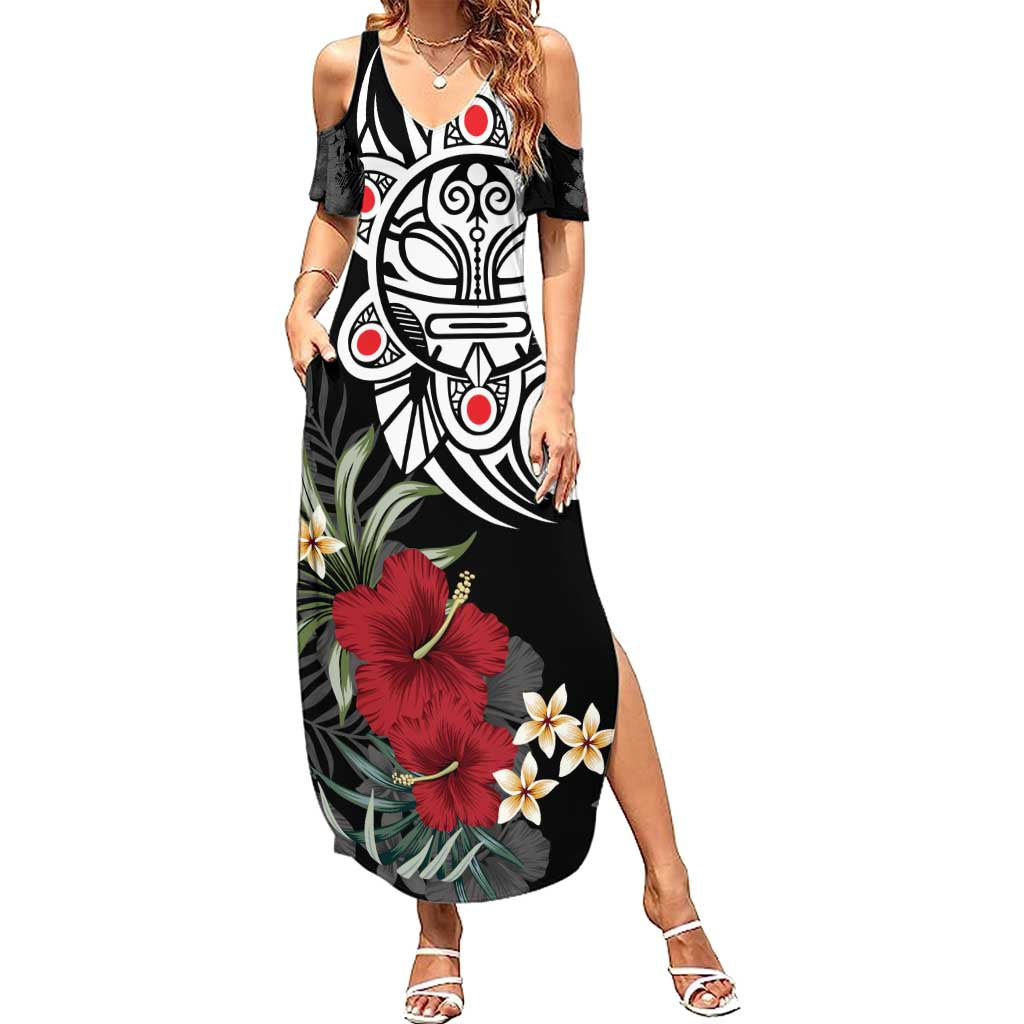 Taino Sun Tribal Summer Maxi Dress Tropical Hibiscus - Wonder Print Shop