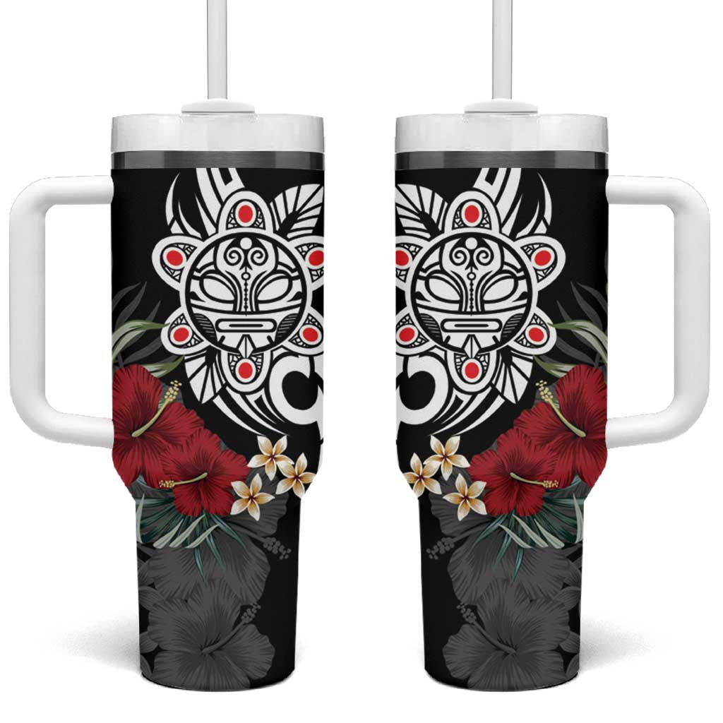Taino Sun Tribal Tumbler With Handle Tropical Hibiscus - Wonder Print Shop