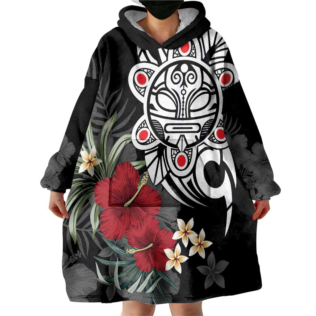 Taino Sun Tribal Wearable Blanket Hoodie Tropical Hibiscus - Wonder Print Shop