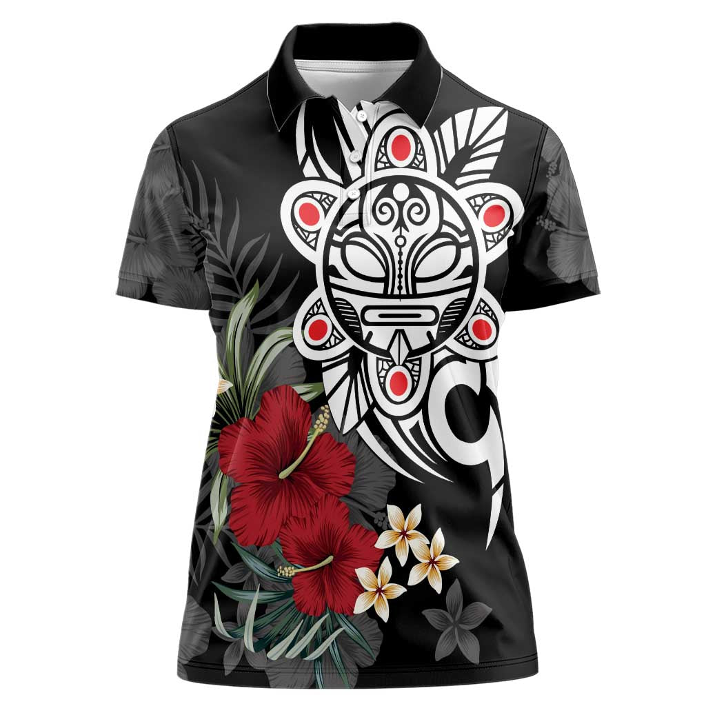 Taino Sun Tribal Women Polo Shirt Tropical Hibiscus - Wonder Print Shop