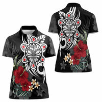 Taino Sun Tribal Women Polo Shirt Tropical Hibiscus - Wonder Print Shop