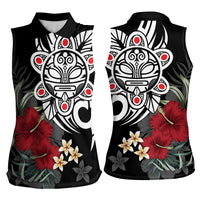 Taino Sun Tribal Women Sleeveless Polo Shirt Tropical Hibiscus - Wonder Print Shop