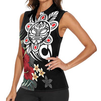 Taino Sun Tribal Women Sleeveless Polo Shirt Tropical Hibiscus - Wonder Print Shop