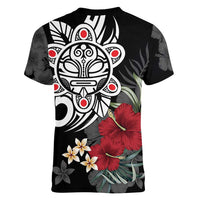 Taino Sun Tribal Women V-Neck T-Shirt Tropical Hibiscus - Wonder Print Shop