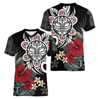 Taino Sun Tribal Women V-Neck T-Shirt Tropical Hibiscus - Wonder Print Shop