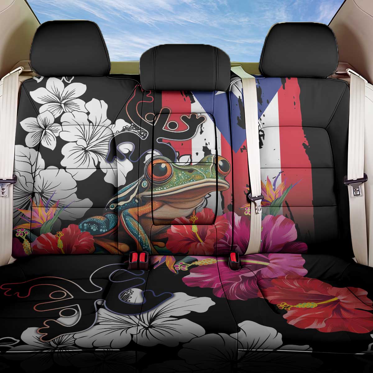Boricua Taino Coqui Tropical Back Car Seat Cover Puerto Rico Grunge Flag - Wonder Print Shop