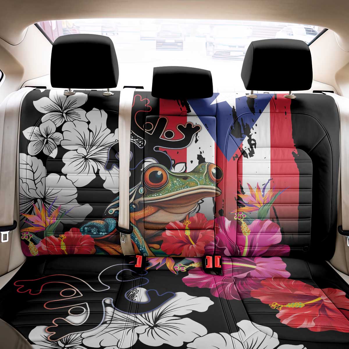 Boricua Taino Coqui Tropical Back Car Seat Cover Puerto Rico Grunge Flag - Wonder Print Shop