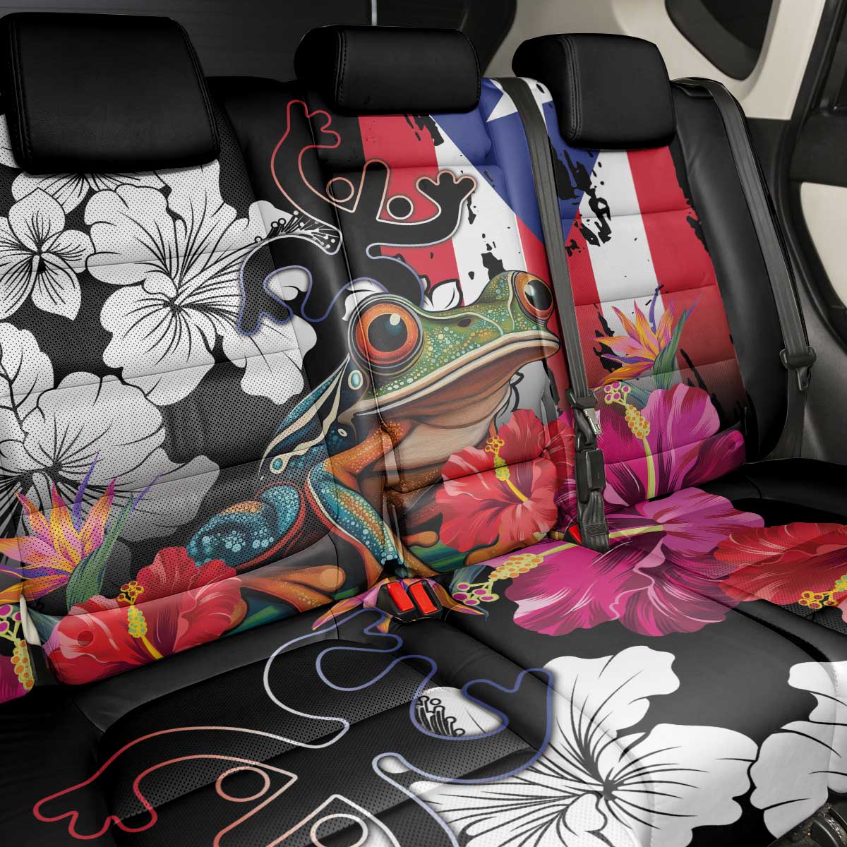 Boricua Taino Coqui Tropical Back Car Seat Cover Puerto Rico Grunge Flag - Wonder Print Shop