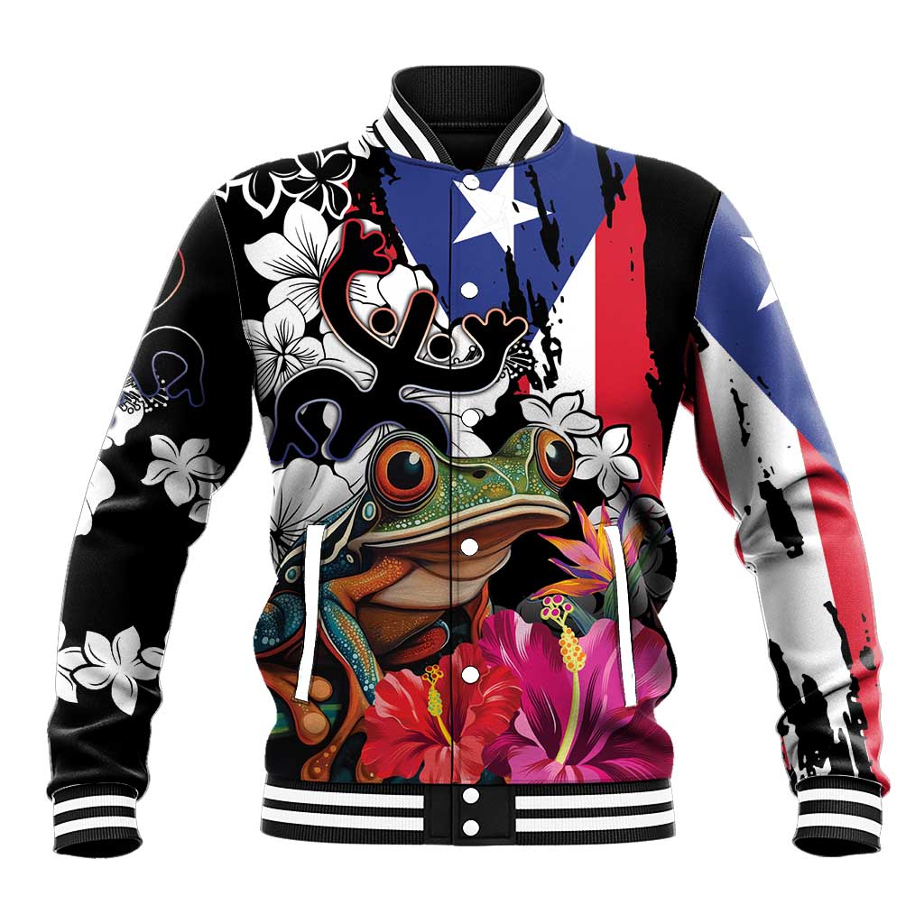 Boricua Taino Coqui Tropical Baseball Jacket Puerto Rico Grunge Flag - Wonder Print Shop