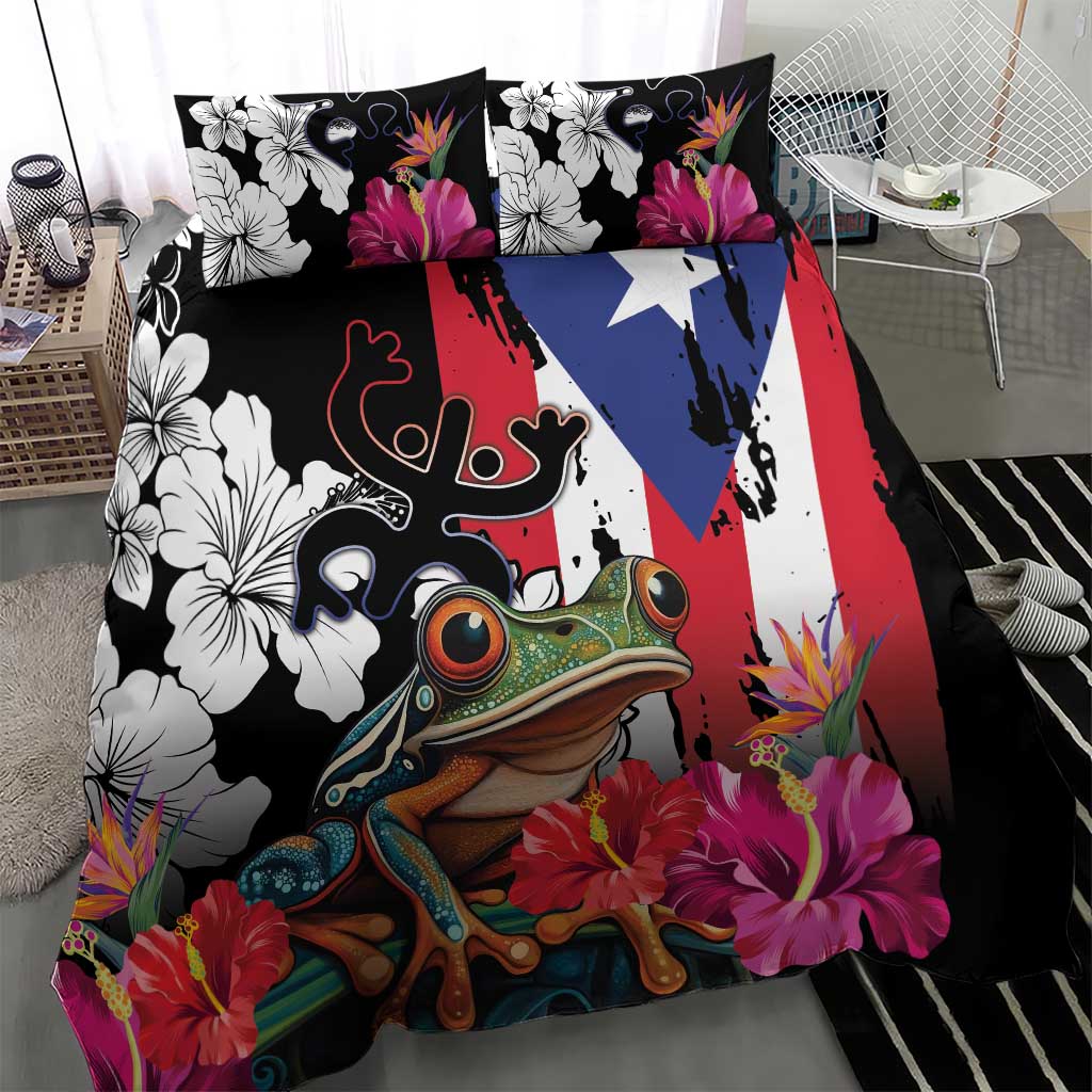 Boricua Taino Coqui Tropical Bedding Set Puerto Rico Grunge Flag - Wonder Print Shop