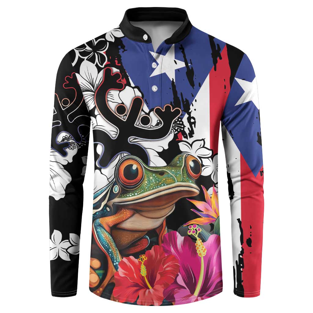 Boricua Taino Coqui Tropical Button Sweatshirt Puerto Rico Grunge Flag - Wonder Print Shop