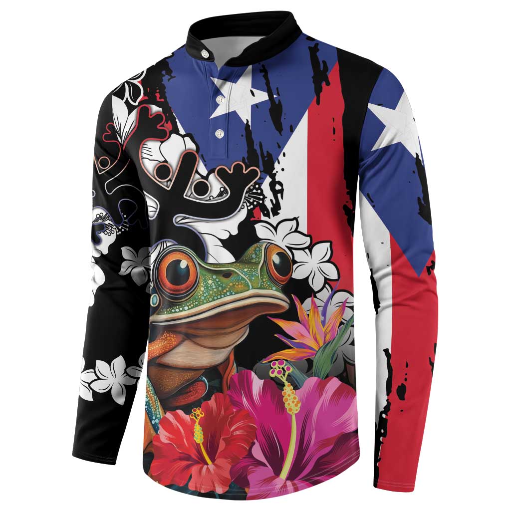 Boricua Taino Coqui Tropical Button Sweatshirt Puerto Rico Grunge Flag - Wonder Print Shop