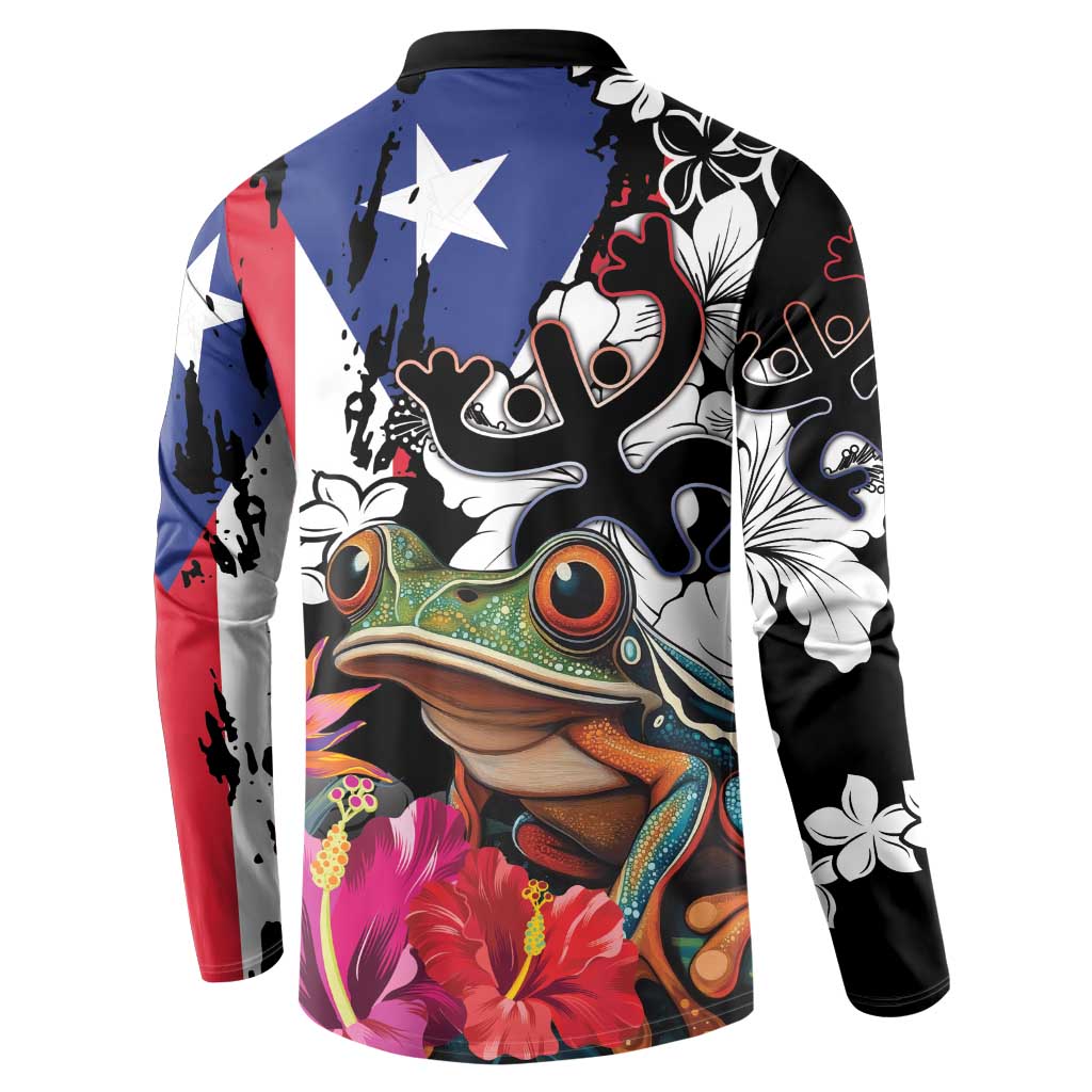 Boricua Taino Coqui Tropical Button Sweatshirt Puerto Rico Grunge Flag - Wonder Print Shop