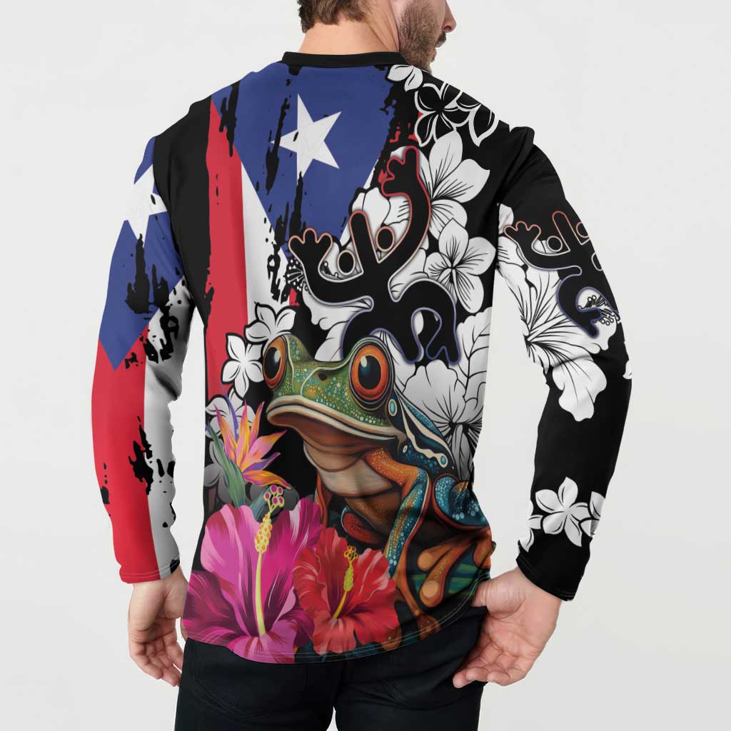 Boricua Taino Coqui Tropical Button Sweatshirt Puerto Rico Grunge Flag - Wonder Print Shop