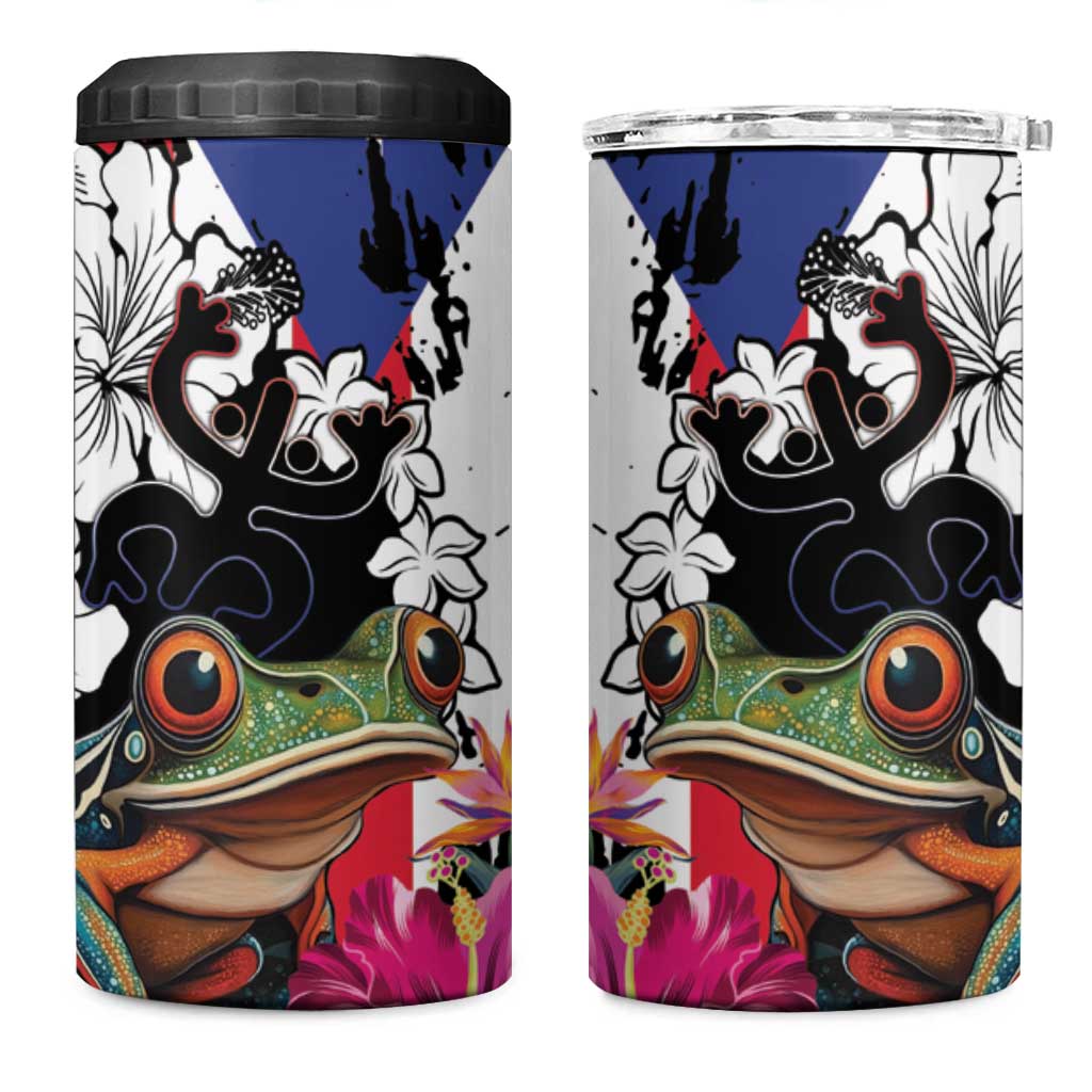 Boricua Taino Coqui Tropical 4 in 1 Can Cooler Tumbler Puerto Rico Grunge Flag - Wonder Print Shop