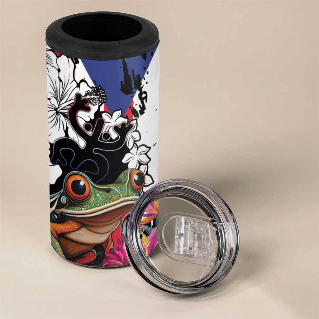 Boricua Taino Coqui Tropical 4 in 1 Can Cooler Tumbler Puerto Rico Grunge Flag - Wonder Print Shop