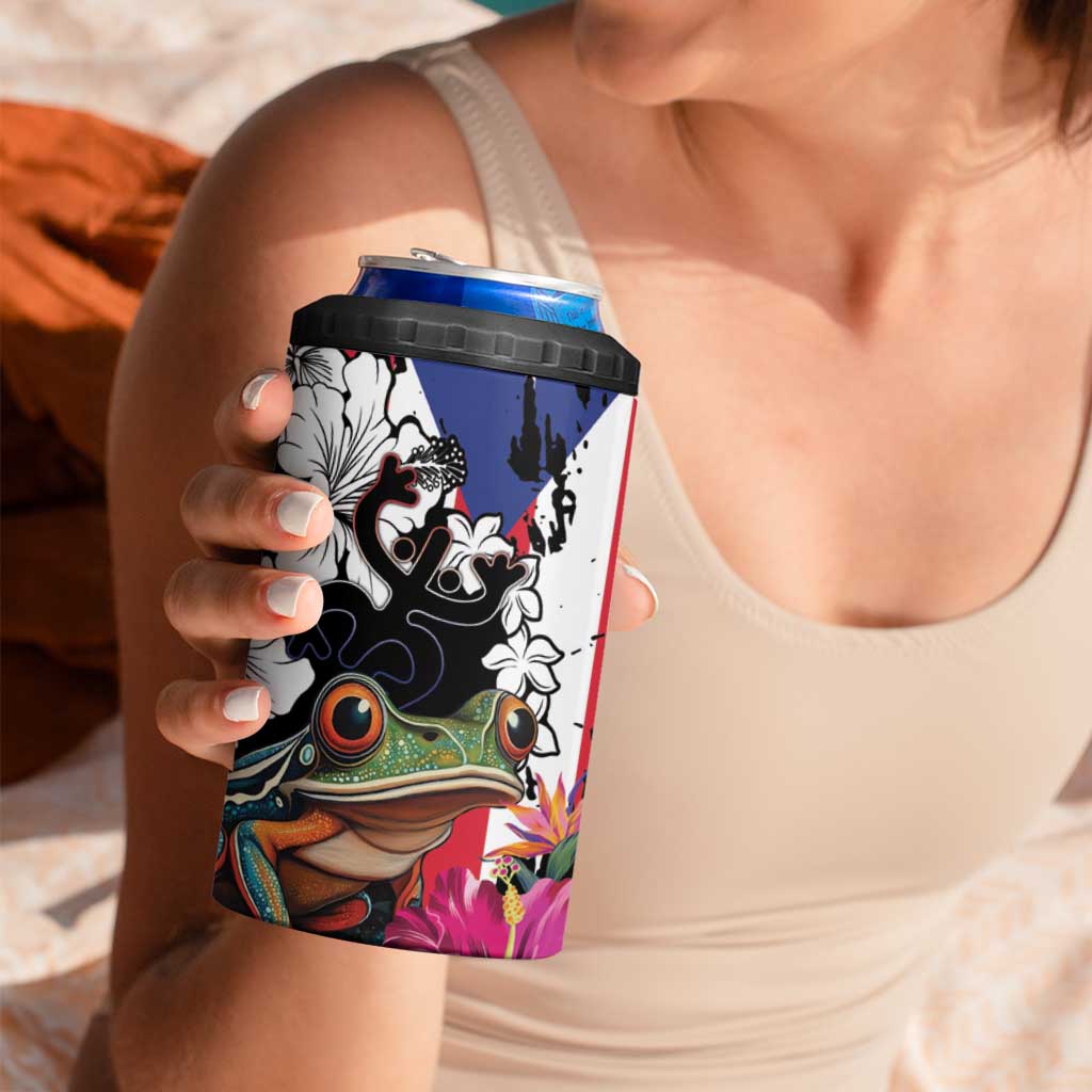 Boricua Taino Coqui Tropical 4 in 1 Can Cooler Tumbler Puerto Rico Grunge Flag - Wonder Print Shop