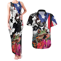 Boricua Taino Coqui Tropical Couples Matching Tank Maxi Dress and Hawaiian Shirt Puerto Rico Grunge Flag - Wonder Print Shop