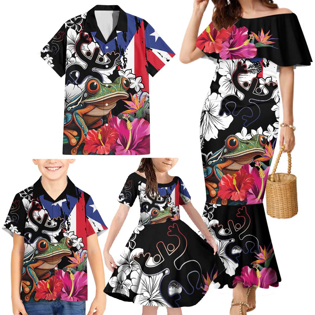 Boricua Taino Coqui Tropical Family Matching Mermaid Dress and Hawaiian Shirt Puerto Rico Grunge Flag - Wonder Print Shop
