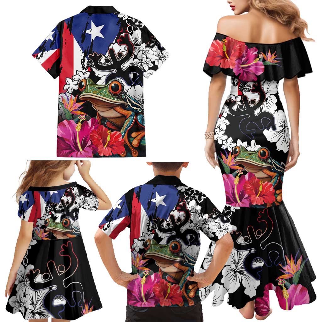 Boricua Taino Coqui Tropical Family Matching Mermaid Dress and Hawaiian Shirt Puerto Rico Grunge Flag - Wonder Print Shop